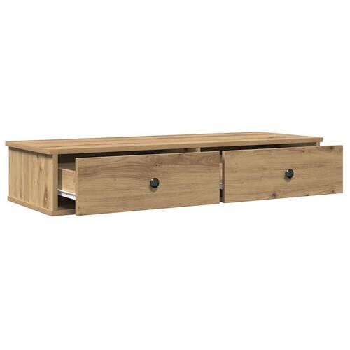 Væghylde med skuffer 100x37,5x19cm konstrueret træ egetræsfarve (OUTLET A)