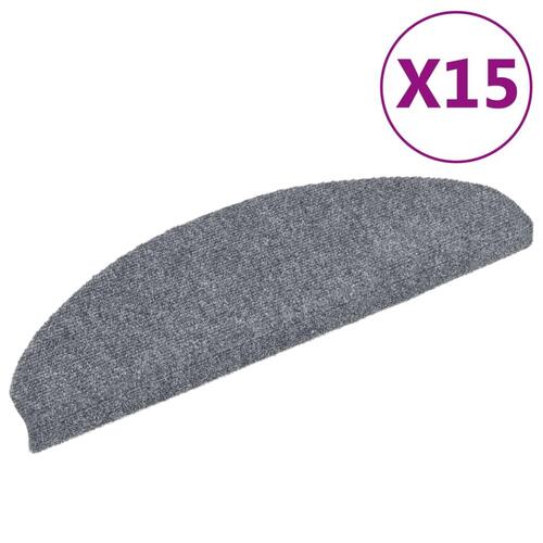 Selvklæbende trappemåtter 15 stk. nålenagle 65 x 21 x 4 cm lysegrå