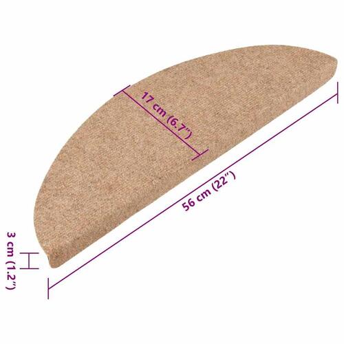 Selvklæbende trappemåtter 15 stk. 56x17x3 cm beige