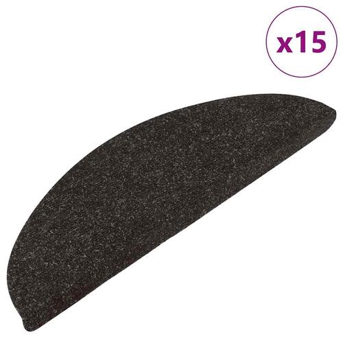 Selvklæbende trappemåtter 15 stk. 56x17x3 cm sort