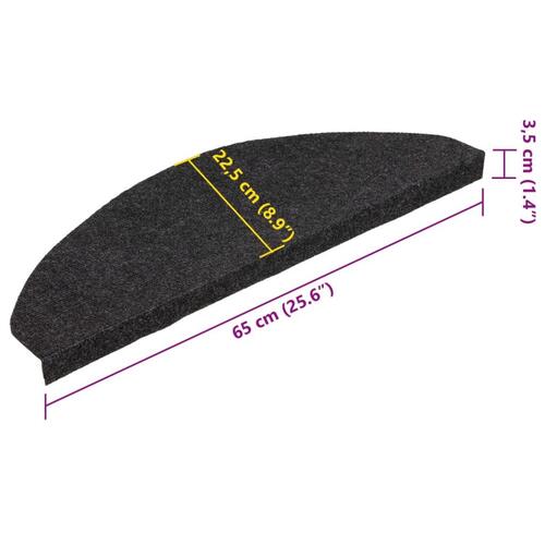 Selvklæbende trappemåtter 15 stk. 65x22,5x3,5 cm sort
