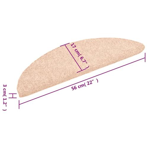 Selvklæbende trappemåtter 10 stk. 56x17x3 cm tuftet cremefarvet