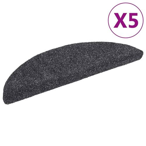 Selvklæbende trappemåtter 5 stk. 56x17x3 cm tuftet mørkegrå