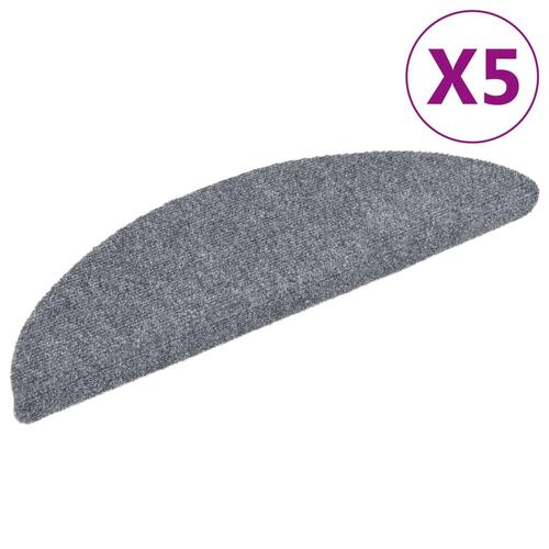 Selvklæbende trappemåtter 5 stk. 56x17x3 cm tuftet lysegrå