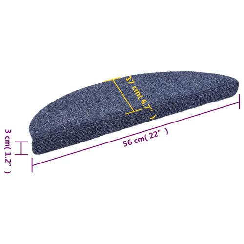 Selvklæbende trappemåtter 10 stk. 56x17x3 cm tuftet blå