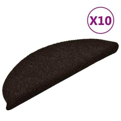 Selvklæbende trappemåtter 10 stk. 56x17x3 cm tuftet mørkebrun