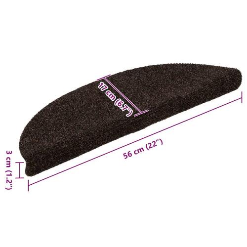 Selvklæbende trappemåtter 10 stk. 56x17x3 cm tuftet brun
