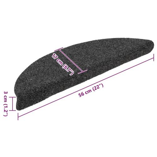 Selvklæbende trappemåtter 10 stk. 56x17x3 cm tuftet antracitgrå