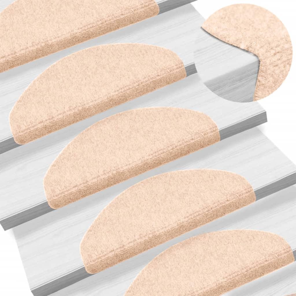 Selvklæbende trappemåtter 10 stk. 65x21x4 cm tuftet cremefarvet