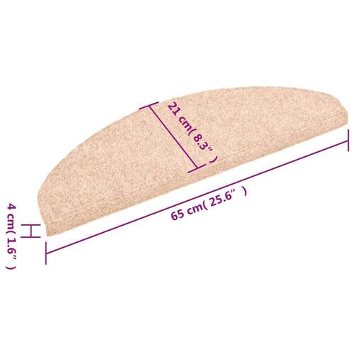 Selvklæbende trappemåtter 10 stk. 65x21x4 cm tuftet cremefarvet