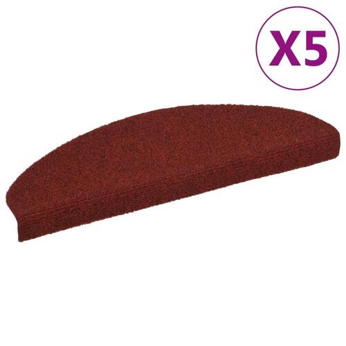 Selvklæbende trappemåtter 5 stk. 65x21x4 cm tuftet rød