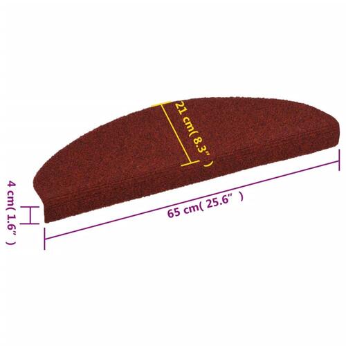 Selvklæbende trappemåtter 10 stk. 65x21x4 cm tuftet rød