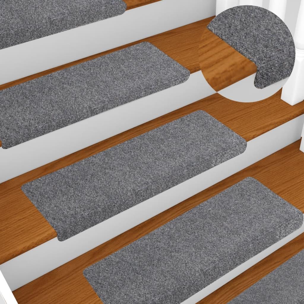 Selvklæbende trappemåtter 5 stk. 65x21x4 cm tuftet lysegrå