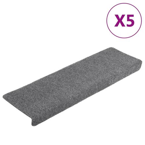 Selvklæbende trappemåtter 5 stk. 65x21x4 cm tuftet lysegrå