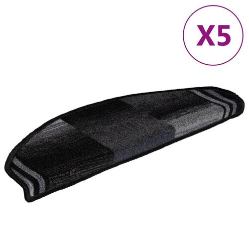 Selvklæbende trappemåtter 5 stk. 65x21x4 cm sort og grå