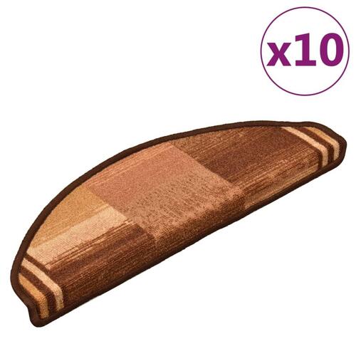 Selvklæbende trappemåtter 10 stk. 65x21x4 cm brun