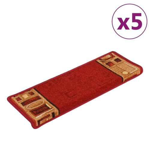 Selvklæbende trappemåtter 5 stk. 65x21x4 cm rød