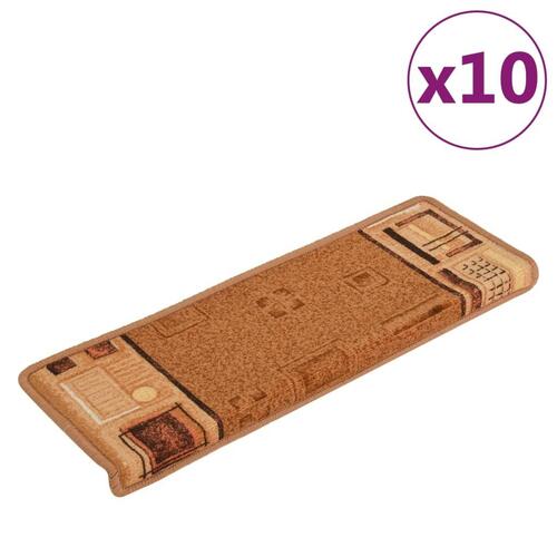 Selvklæbende trappemåtter 10 stk. 65x21x4 cm beige
