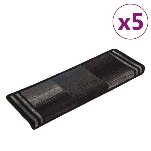 Selvklæbende trappemåtter 5 stk. 65x21x4 cm sort og grå