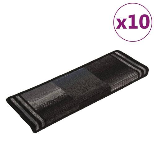 Selvklæbende trappemåtter 10 stk. 65x21x4 cm sort og grå