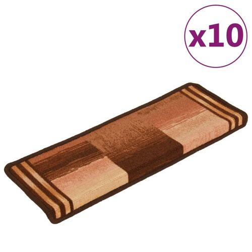 Selvklæbende trappemåtter 10 stk. 65x21x4 cm brun