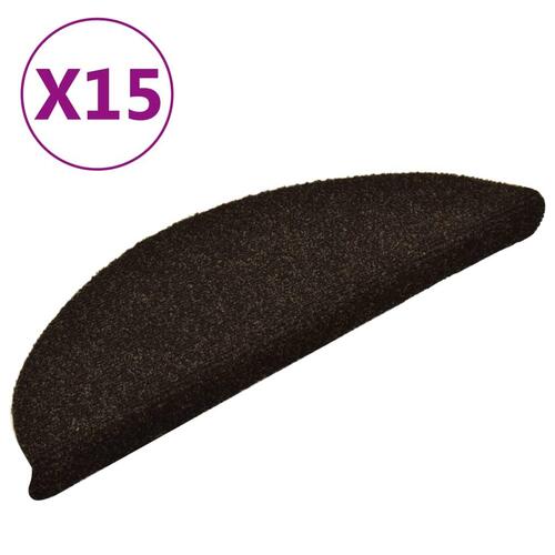 Selvklæbende trappemåtter 15 stk. 56x17x3 cm tuftet mørkebrun
