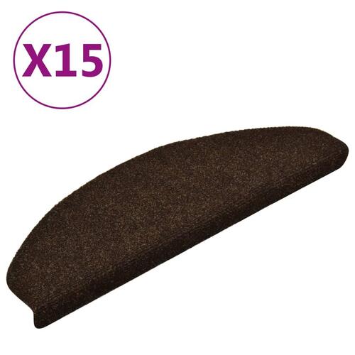 Selvklæbende trappemåtter 15 stk. 65x21x4 cm tuftet brun