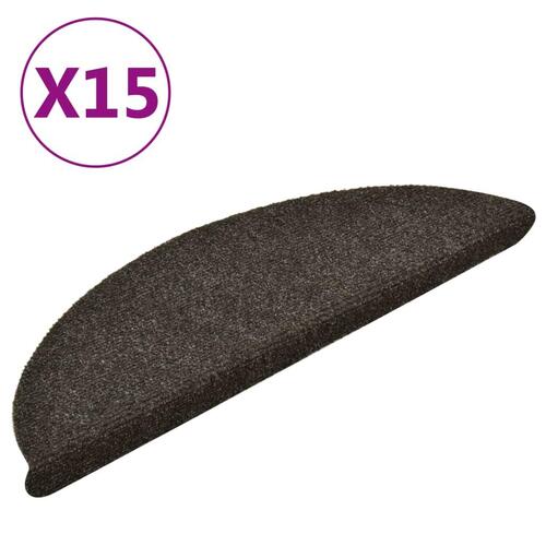 Selvklæbende trappemåtter 15 stk. 56x17x3 cm tuftet antracitgrå