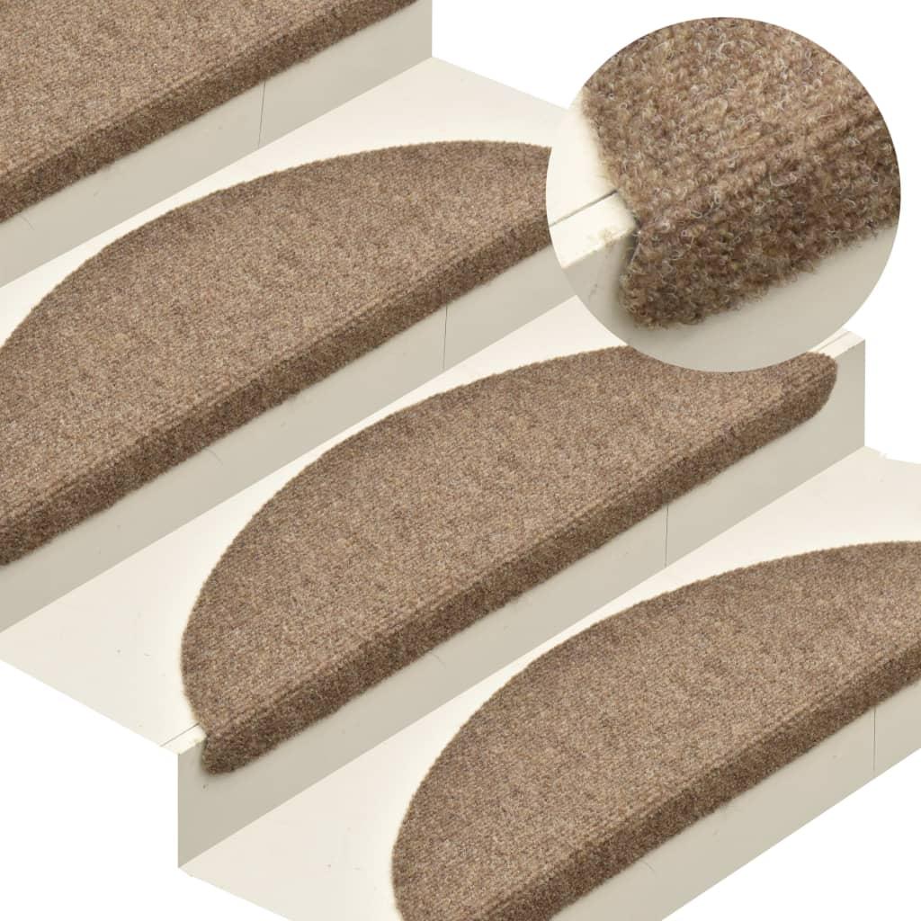Selvklæbende trappemåtter 15 stk. 56x17x3 cm tuftet cremefarvet