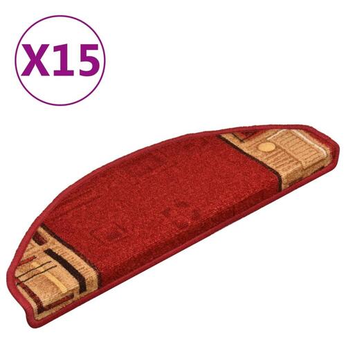 Selvklæbende trappemåtter 15 stk. 65x21x4 cm rød