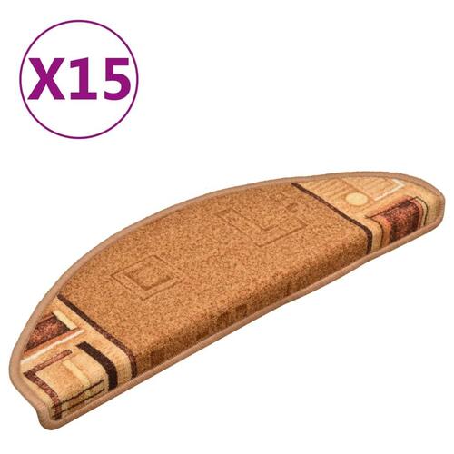 Selvklæbende trappemåtter 15 stk. 65x21x4 cm beige
