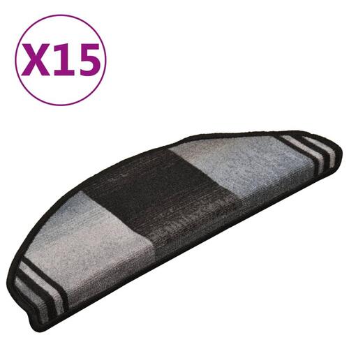 Selvklæbende trappemåtter 15 stk. 65x21x4 cm sort og grå