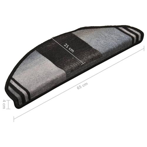 Selvklæbende trappemåtter 15 stk. 65x21x4 cm sort og grå