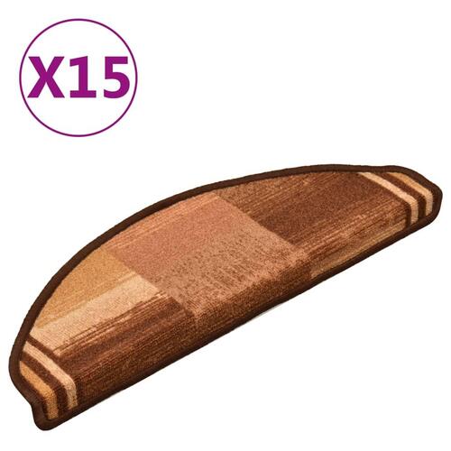 Selvklæbende trappemåtter 15 stk. 65x21x4 cm brun