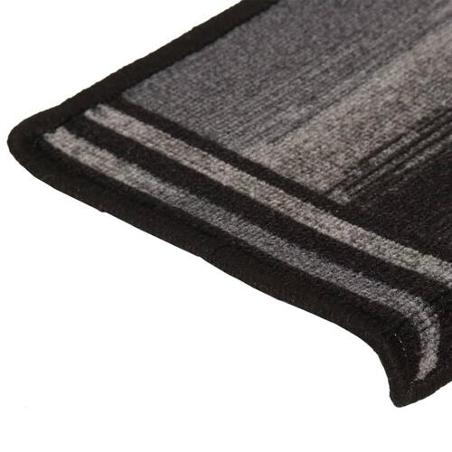 Selvklæbende trappemåtter 15 stk. 65x21x4 cm sort og grå