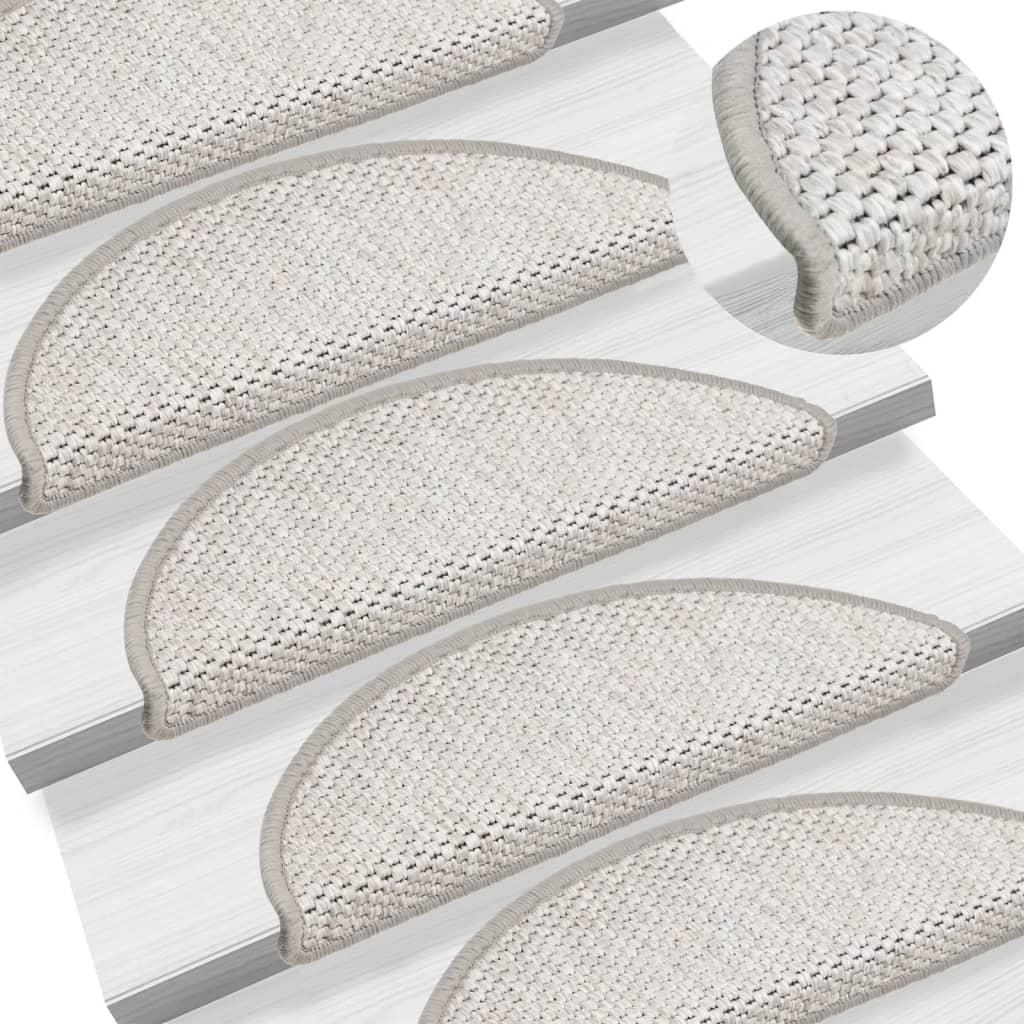 Selvklæbende trappemåtter 15 stk. 56x17x3 cm sisal-look platina