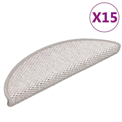 Selvklæbende trappemåtter 15 stk. 56x17x3 cm sisal-look platina