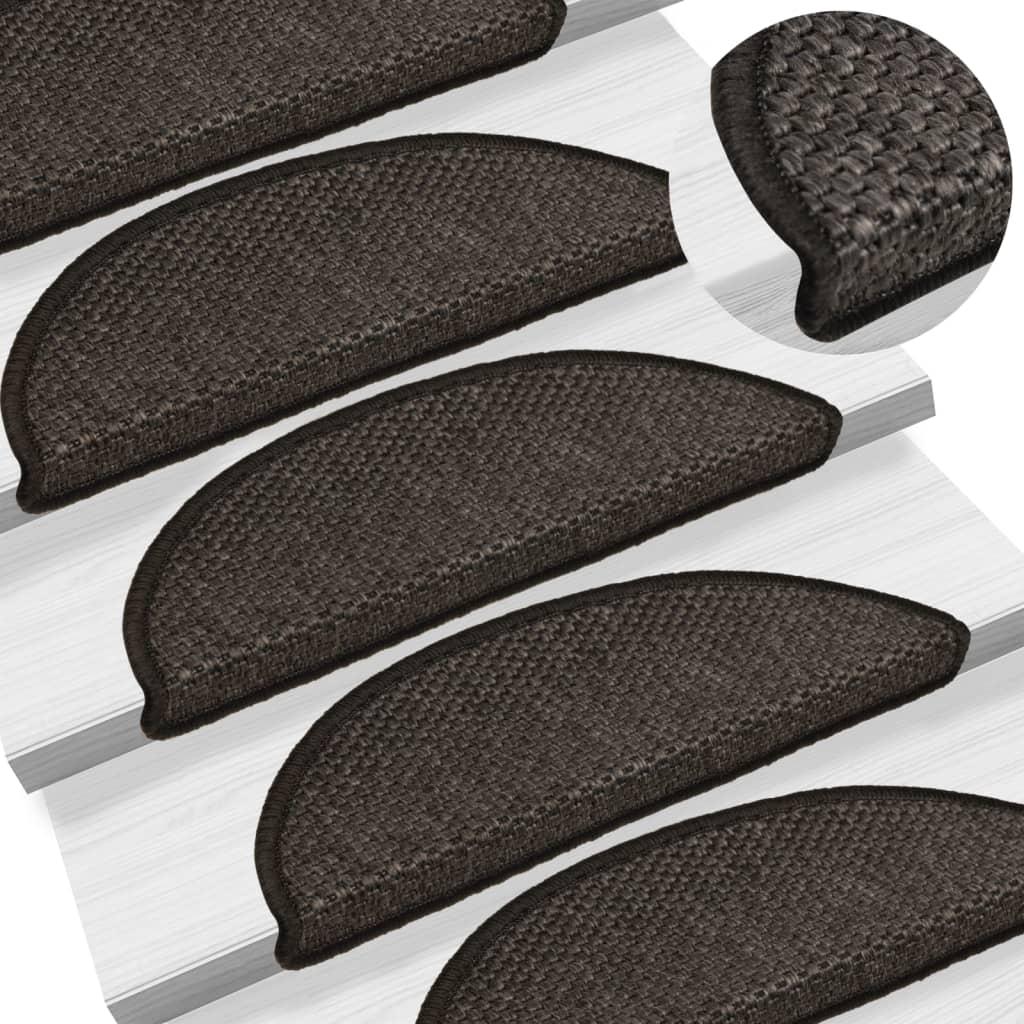 Selvklæbende trappemåtter 15 stk. 56x17x3cm sisal-look antracit