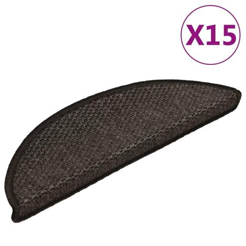 Selvklæbende trappemåtter 15 stk. 56x17x3cm sisal-look antracit