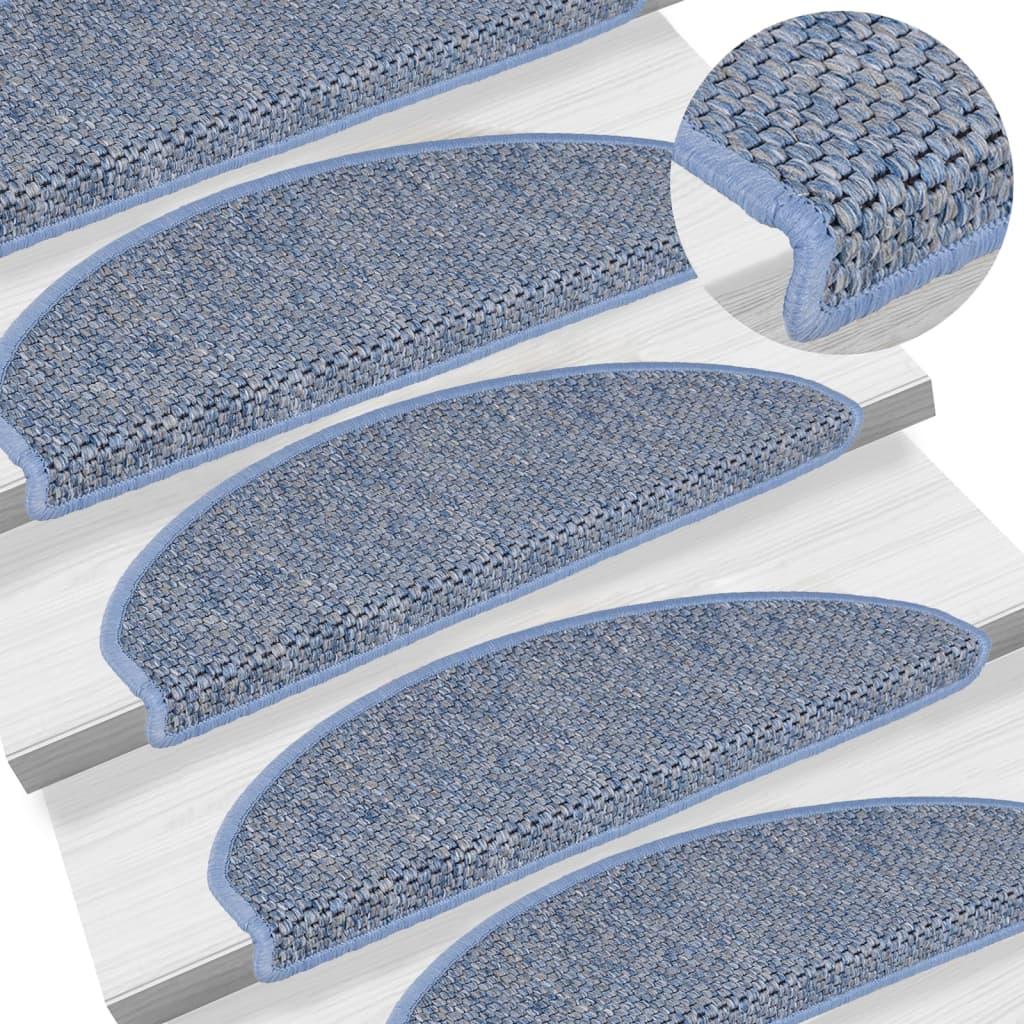 Selvklæbende trappemåtter 15 stk. 56x17x3 cm sisal-look blå