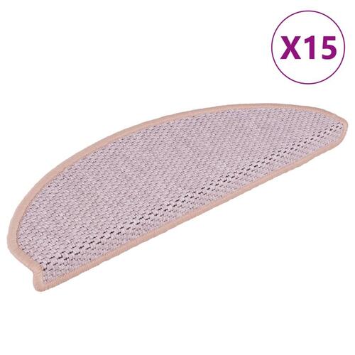 Selvklæbende trappemåtter 15 stk. 56x17x3 cm sisal-look lyserød