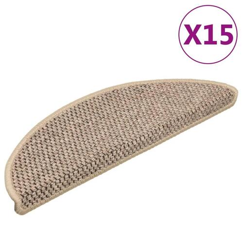 Selvklæbende trappemåtter 15 stk. 56x17x3 cm sisal-look beige