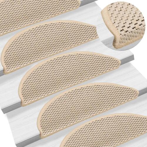 Selvklæbende trappemåtter 15 stk. 56x17x3 cm sisal-look creme