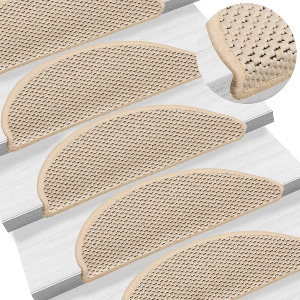 Selvklæbende trappemåtter 15 stk. 56x17x3 cm sisal-look creme