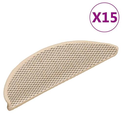 Selvklæbende trappemåtter 15 stk. 56x17x3 cm sisal-look creme
