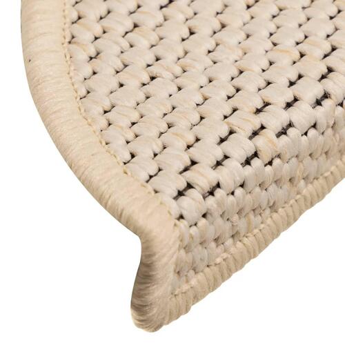 Selvklæbende trappemåtter 15 stk. 56x17x3 cm sisal-look creme