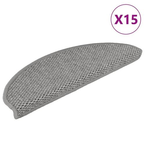 Selvklæbende trappemåtter 15 stk. 65x21x4 cm sisal-look sølv
