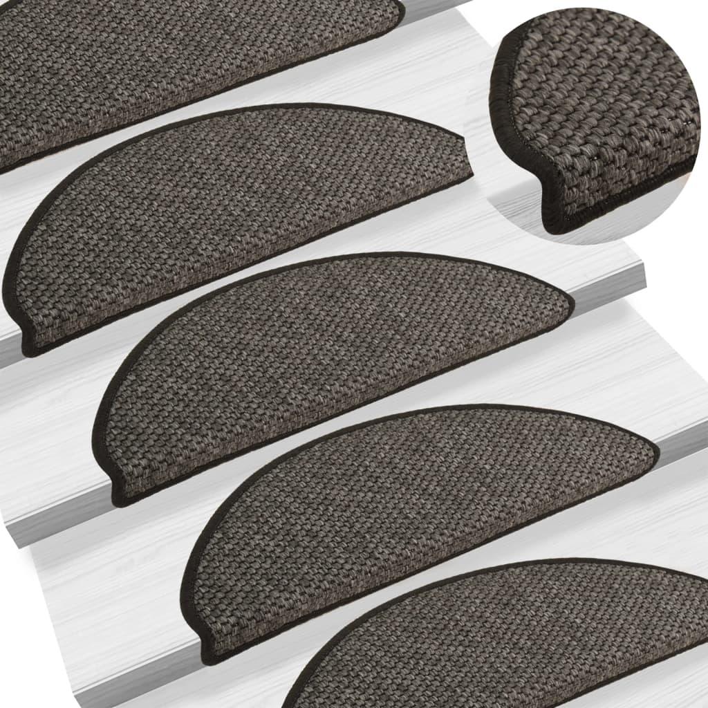 Selvklæbende trappemåtter 15 stk. 65x21x4cm sisal-look antracit