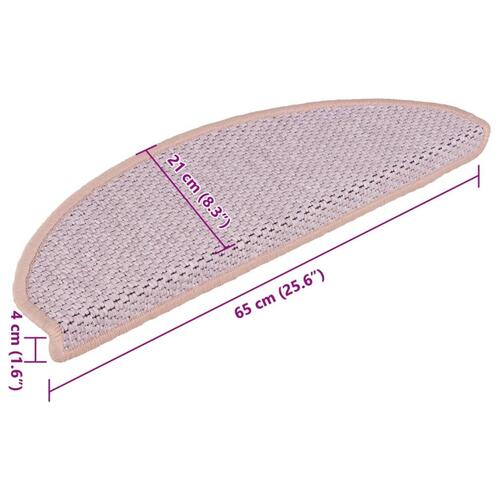 Selvklæbende trappemåtter 15 stk. 65x21x4 cm sisal-look lyserød