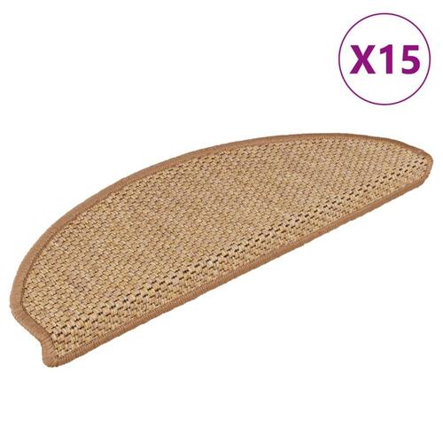 Selvklæbende trappemåtter 15 stk. 65x21x4 cm sisalfarvet